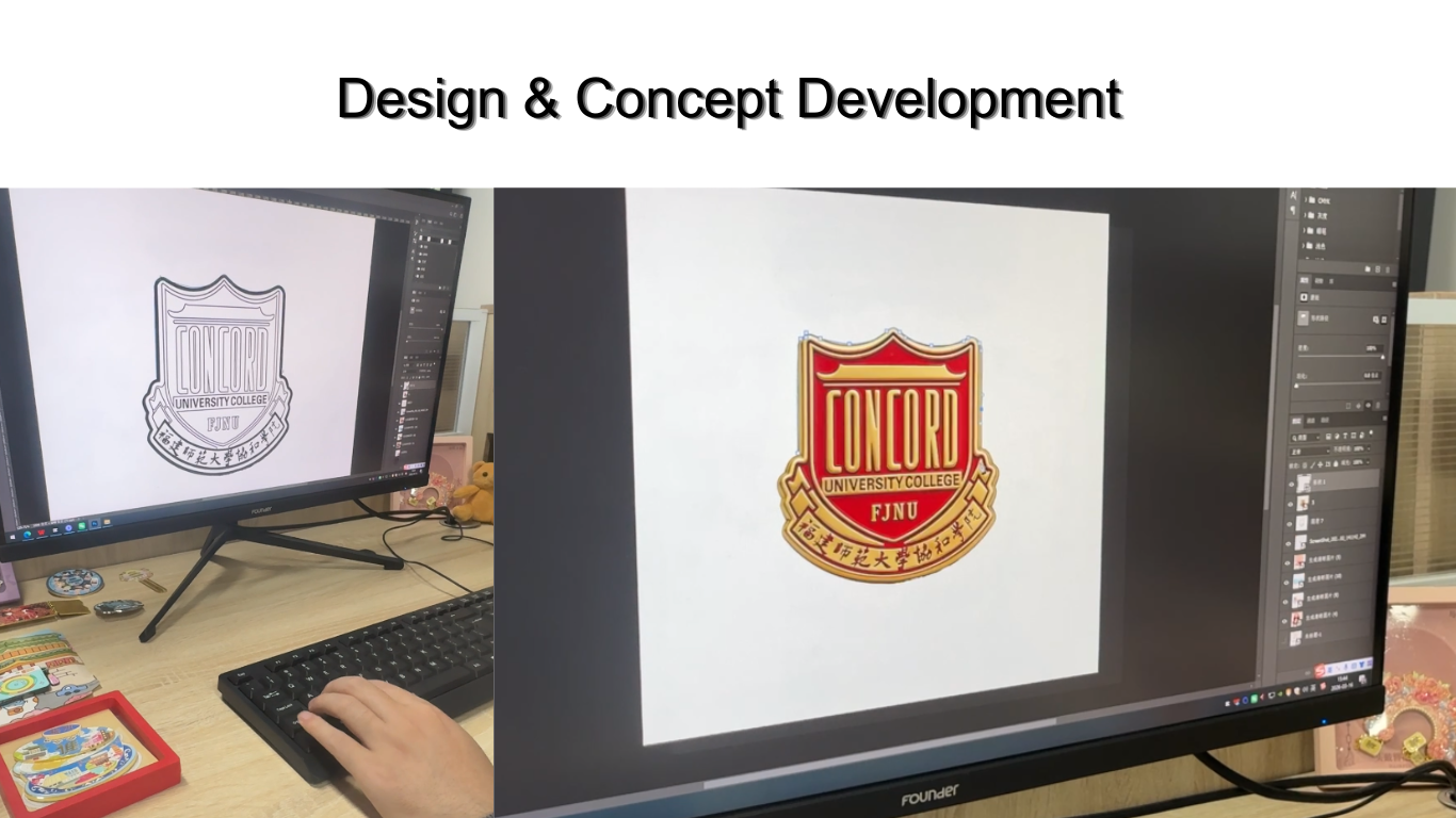 Step 1 of custom metal pin manufacturing — design preparation and 3D mockup creation for enamel pin tooling