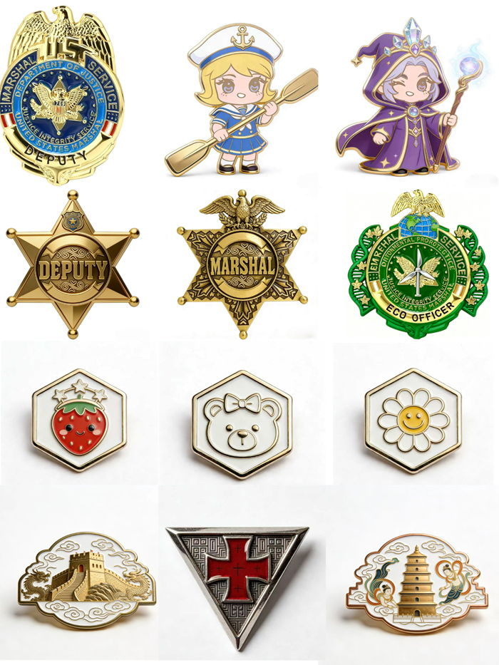 Custom metal badge finish example for logo badges and lapel pins
