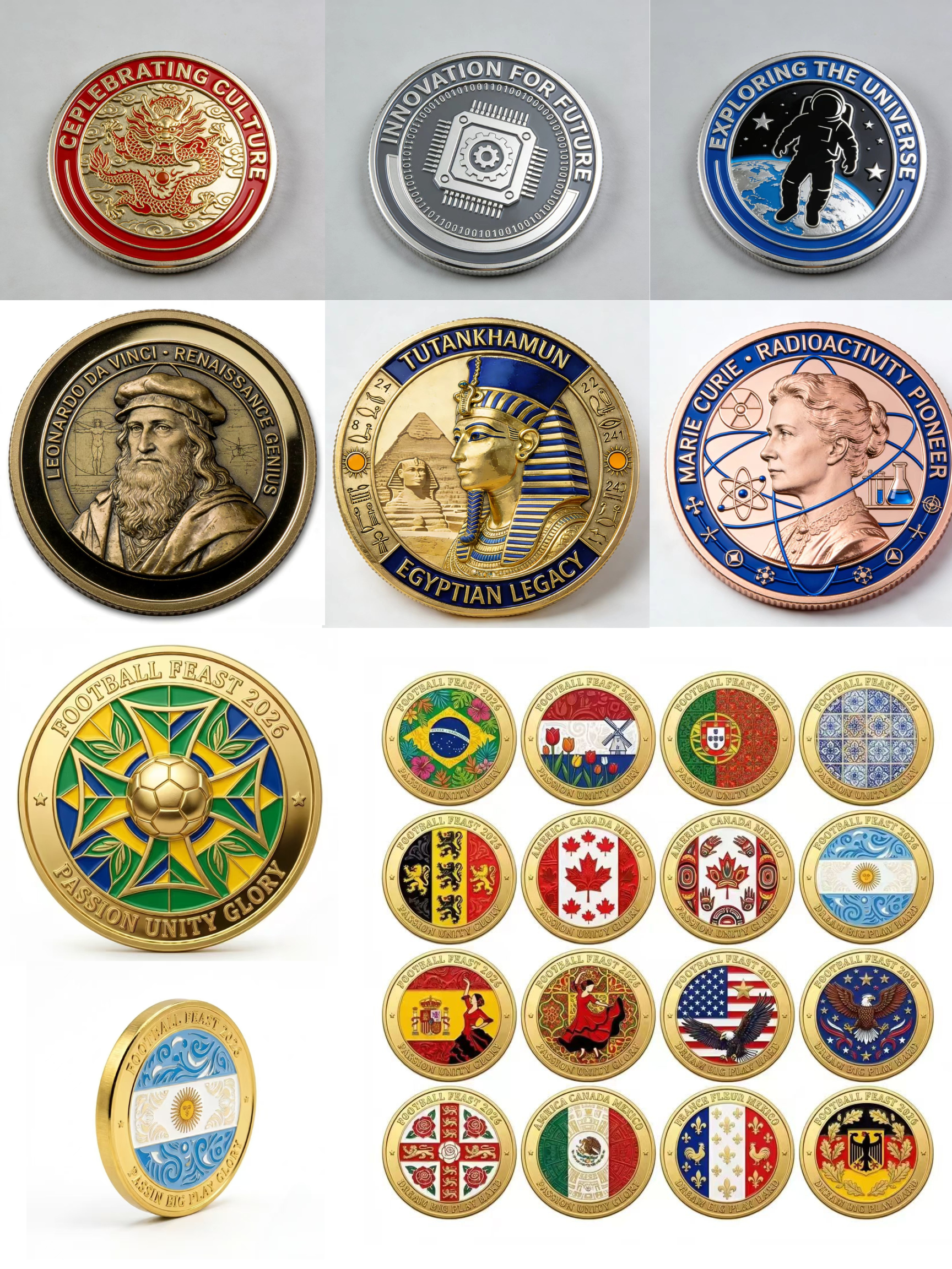 Custom commemorative coin artwork and finish example for event and anniversary projects