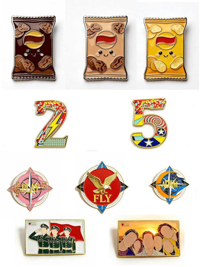 Custom enamel metal badge sample with plating and raised detail