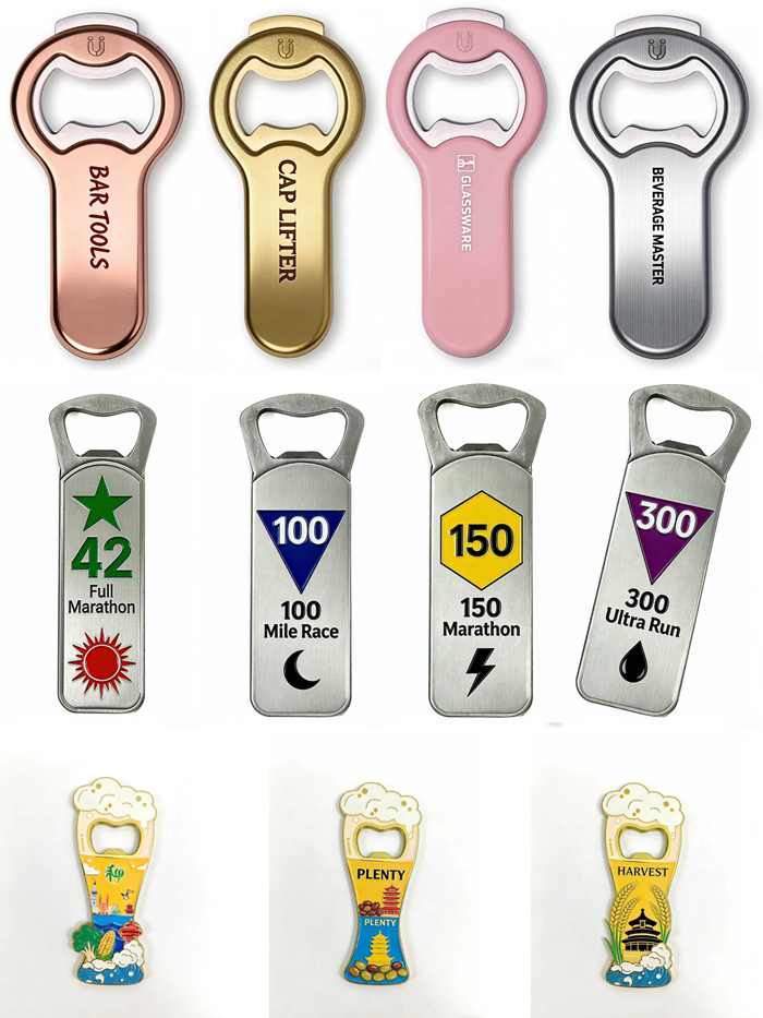 Custom bottle opener shape and finish example for bulk orders
