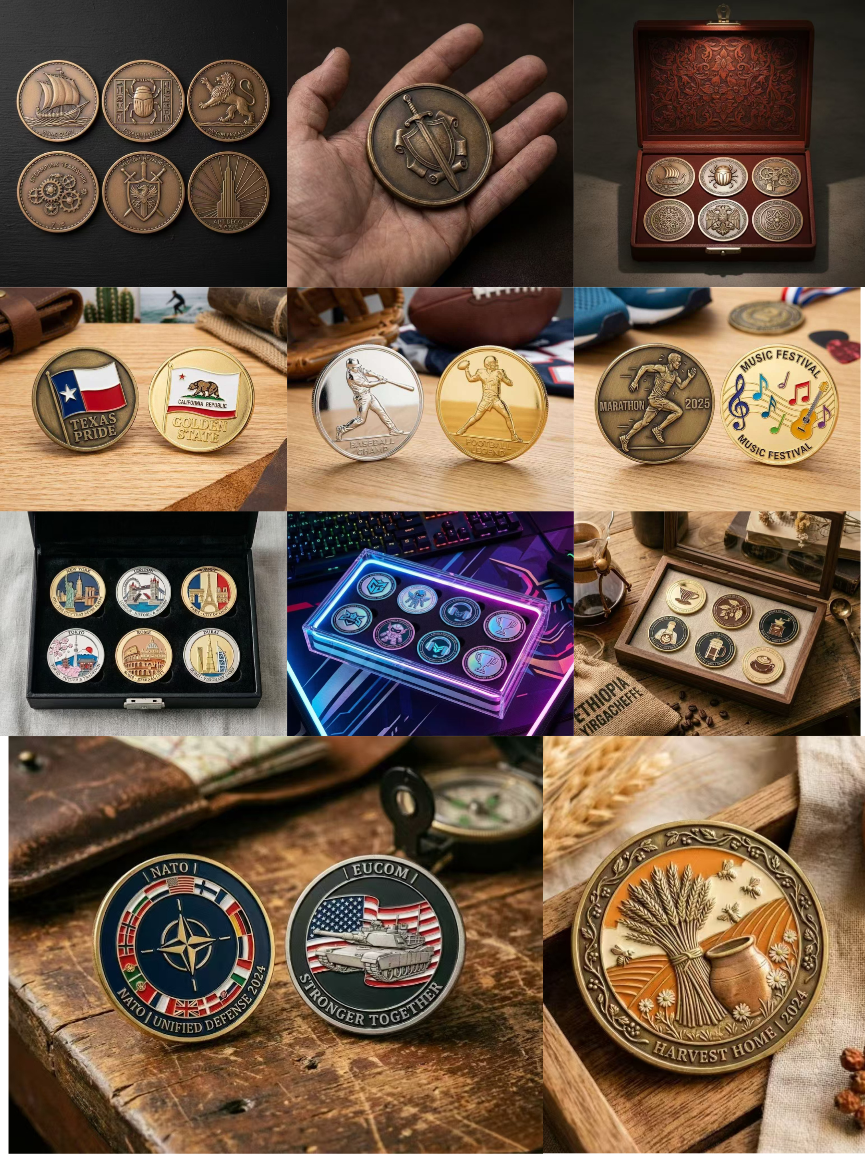 Custom anniversary coin production sample with engraved metal detail
