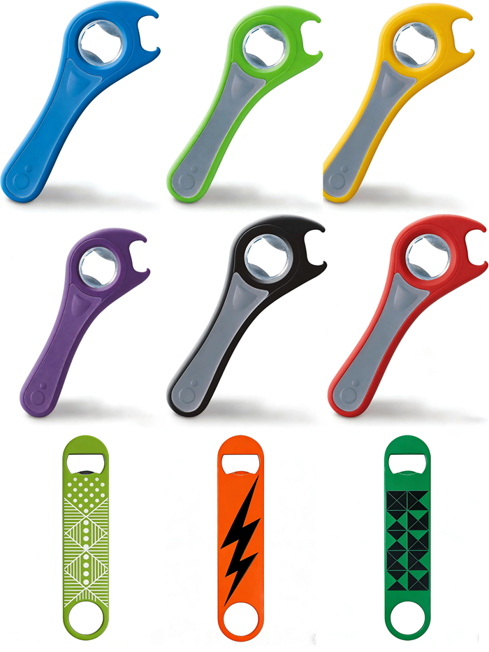 Promotional metal bottle opener design sample with logo area