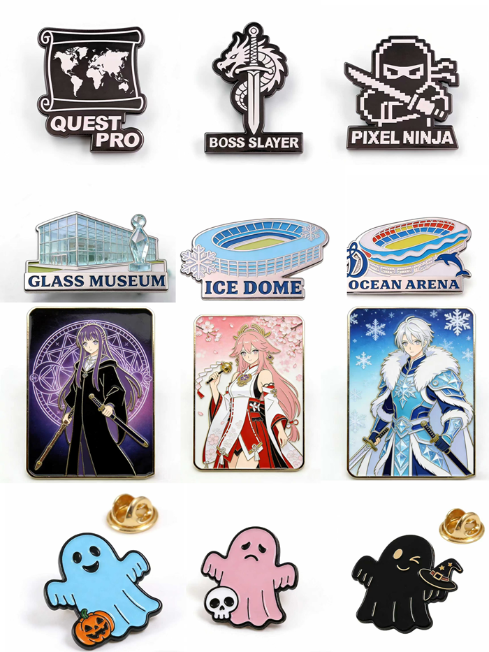 Custom metal badge backing and finish example for bulk orders