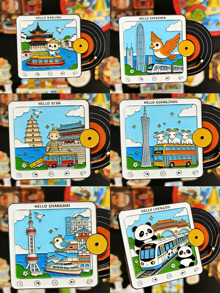 Custom fridge magnet production detail with shaped metal and color fill