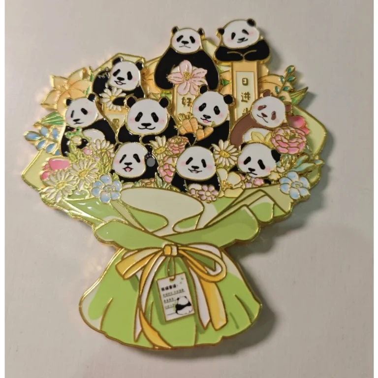 Panda bouquet metal fridge magnet with floral decoration