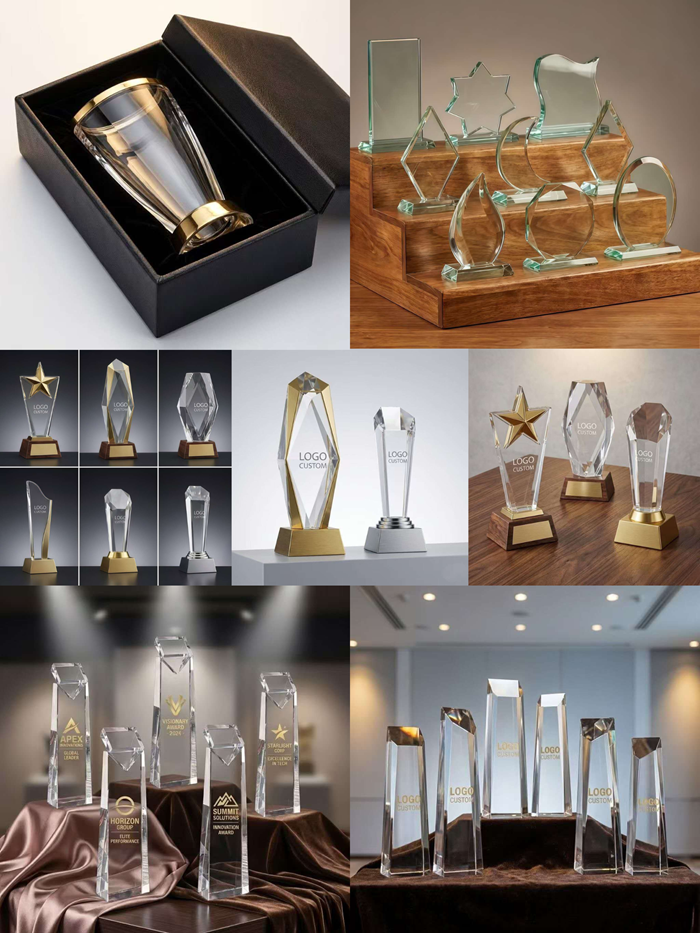 Custom trophy manufacturing sample with metal base and engraved award detail