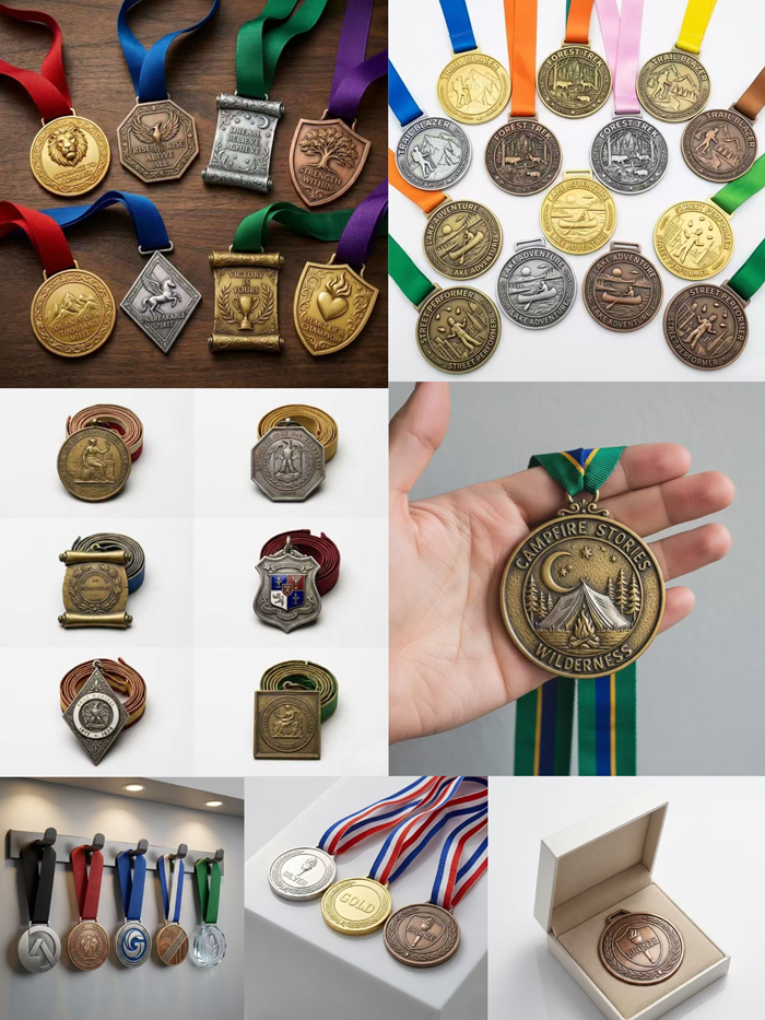 Custom metal medal design sample with raised detail and ribbon