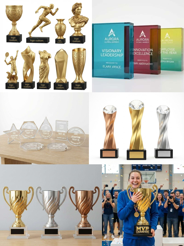 Custom metal trophy design example for sports and corporate recognition