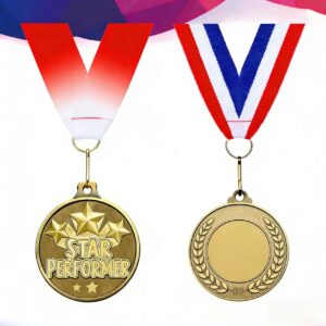 Custom metal medals in zinc alloy or brass with bright gold, silver, or bronze plating and woven polyester ribbon - Yanlsle finisher medal manufactured for marathons, road races, sports events, school achievements, and military recognition programs