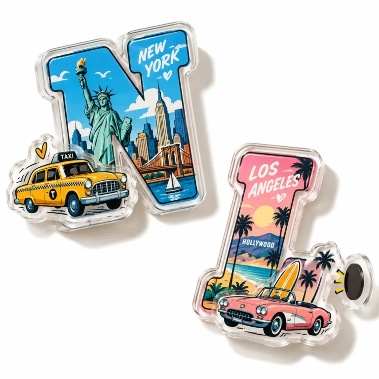Custom acrylic fridge magnet — 纽约与洛杉矶旅行字母磁贴