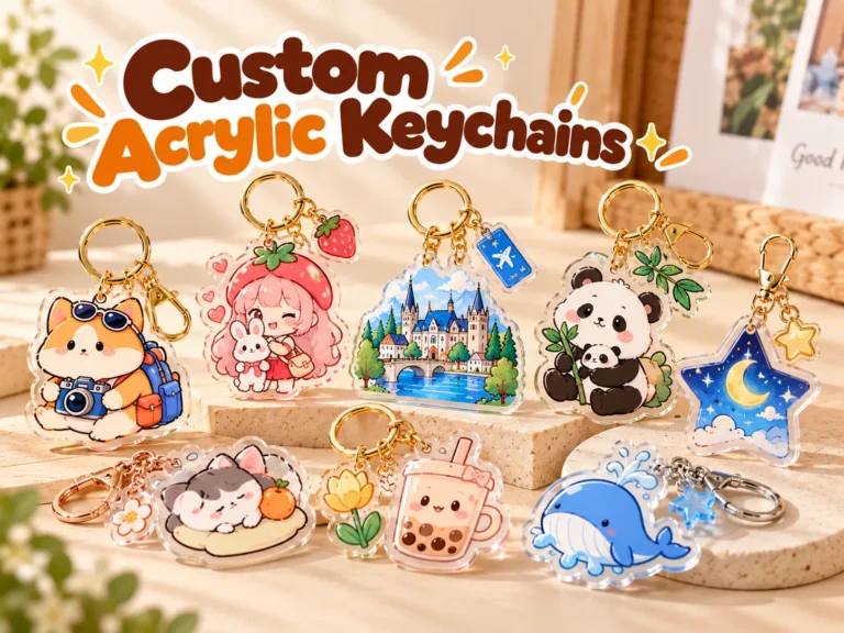 Custom acrylic keychains, multi-theme character and landmark display