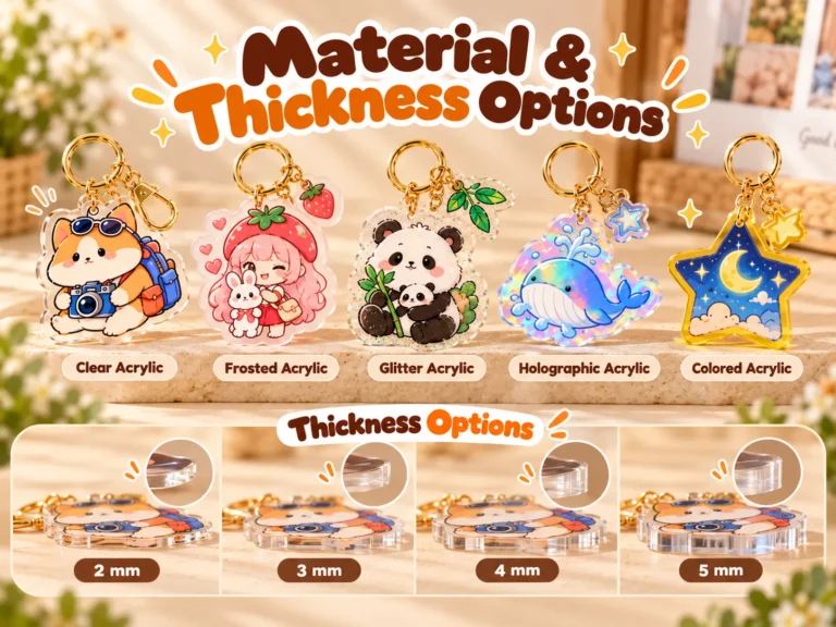 Acrylic keychain material and thickness options 2–5 mm