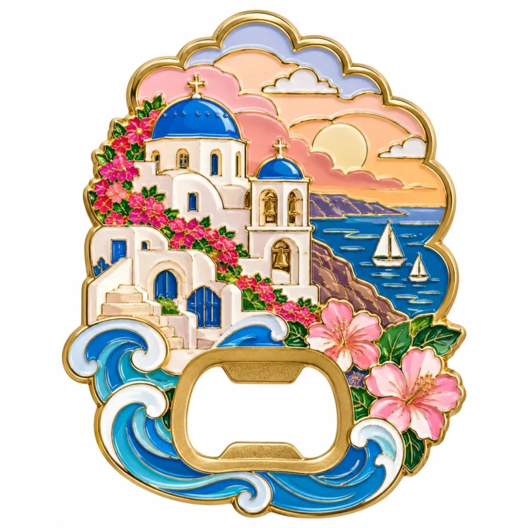 Santorini seascape enamel bottle opener
