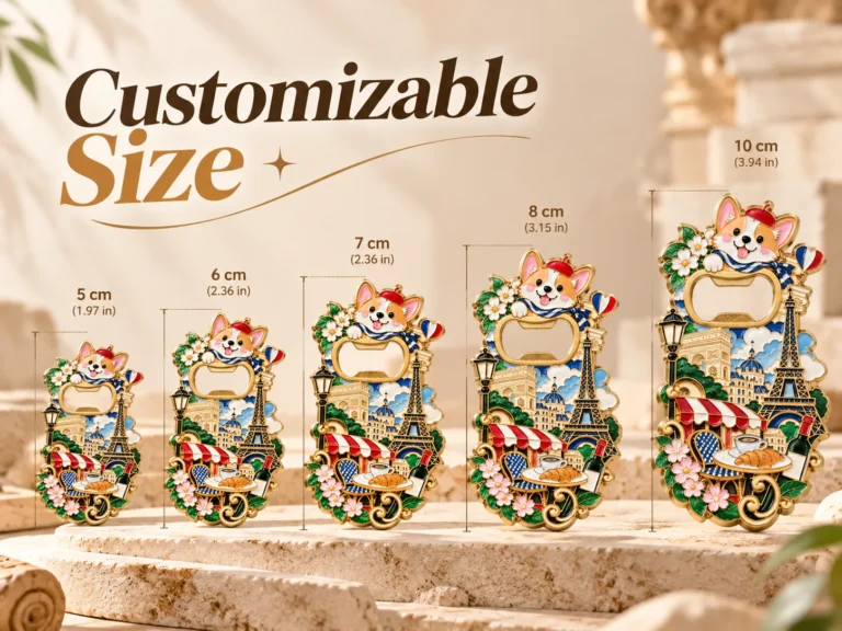 Customizable size chart for Paris-theme enamel bottle opener