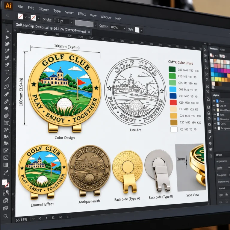 Illustrator design board with Type A/B backs and side view