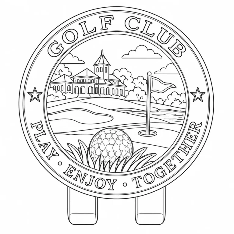 Line-art draft of golf club hat clip with brim prongs