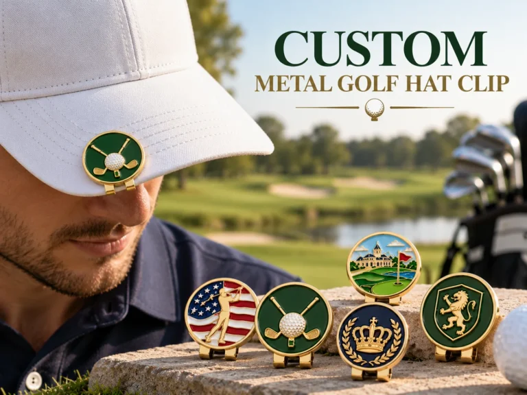 Custom metal golf hat clips on course